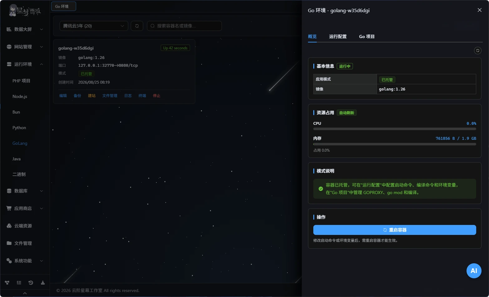 GoLang 运行环境界面